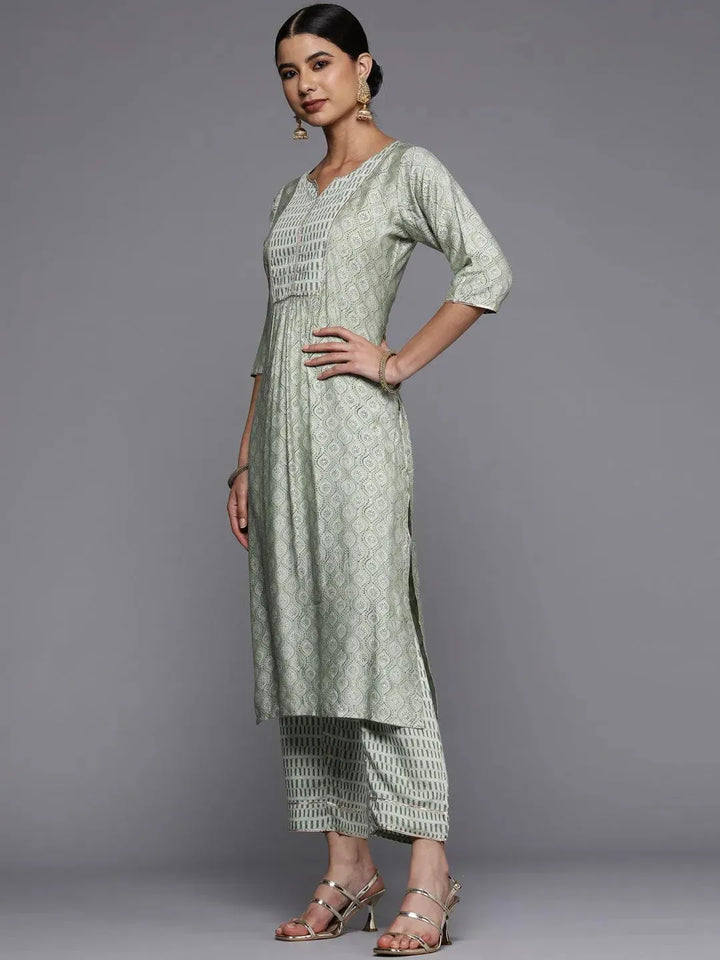 Green Printed Silk Straight Kurta - Libas