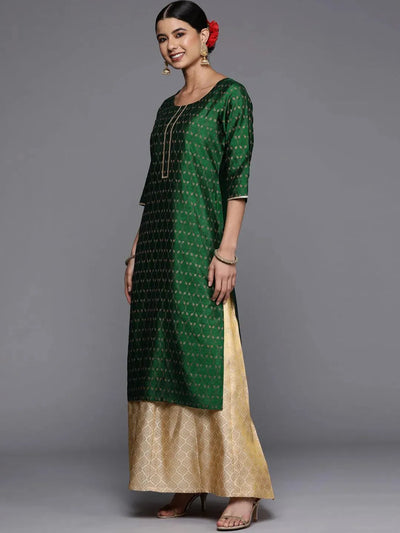 Green Printed Silk Straight Kurta - Libas