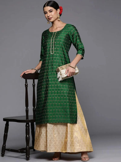 Green Printed Silk Straight Kurta - Libas