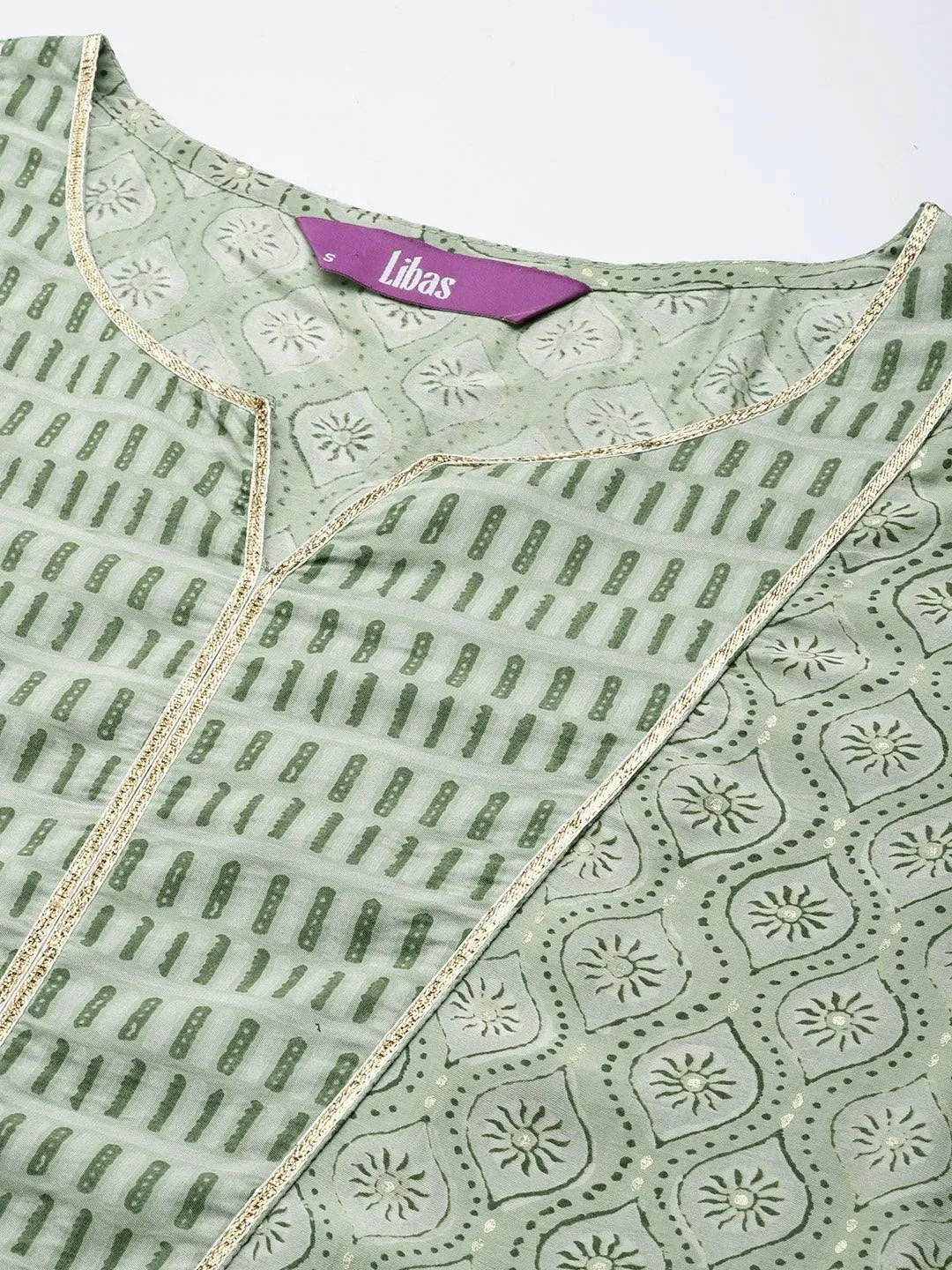 Green Printed Silk Straight Kurta - Libas 