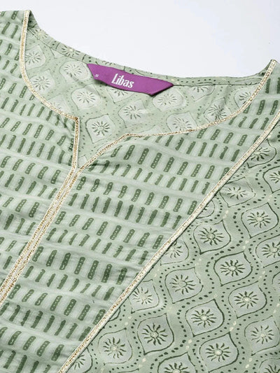 Green Printed Silk Straight Kurta - Libas