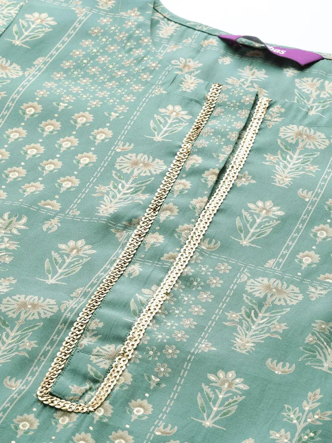 Green Printed Silk Straight Kurta - Libas 