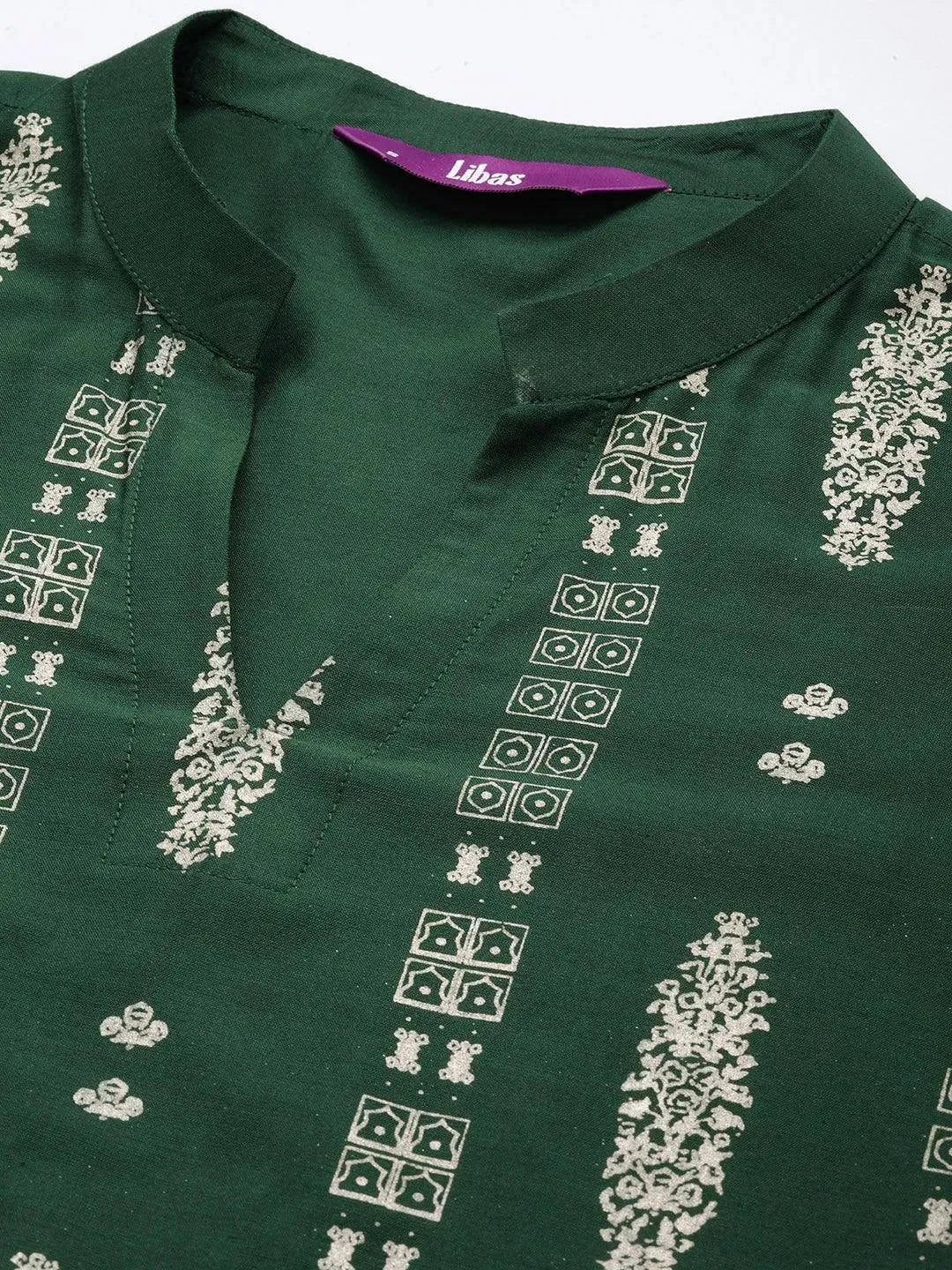 Green Printed Silk Straight Kurta - Libas