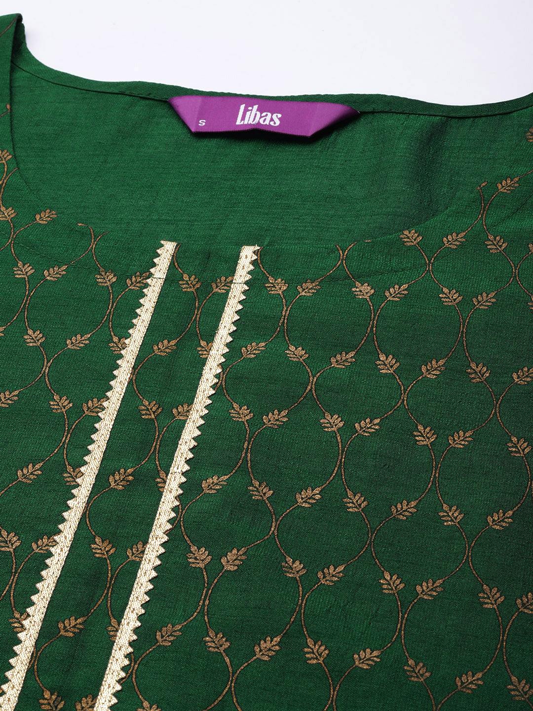 Green Printed Silk Straight Kurta - Libas