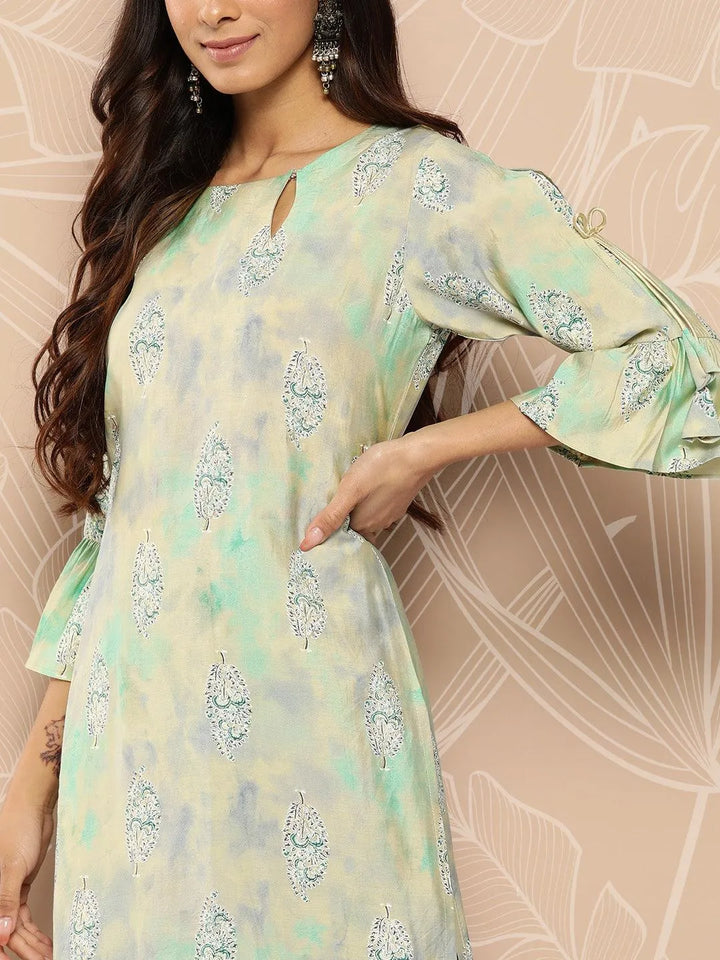 Green Printed Silk Straight Kurta - Libas