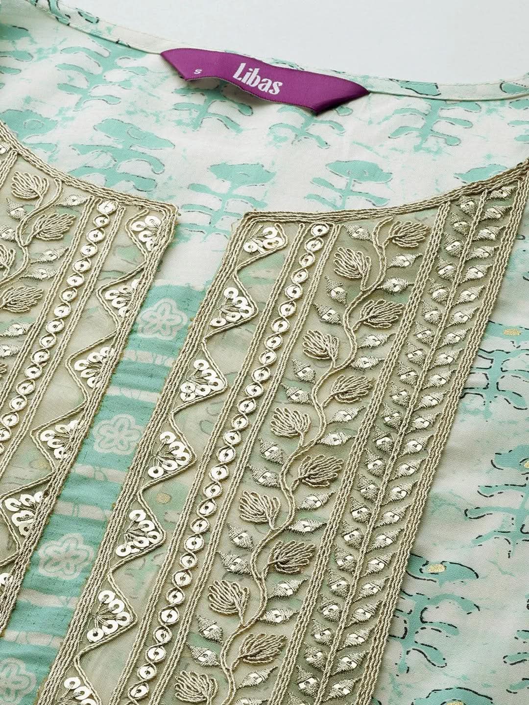 Green Printed Silk Straight Kurta Set With Trousers - Libas 