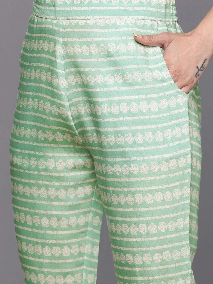 Green Printed Silk Straight Kurta Set With Trousers - Libas
