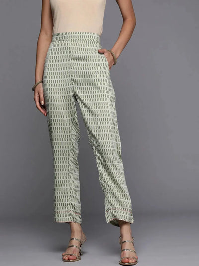 Green Printed Silk Trousers - Libas