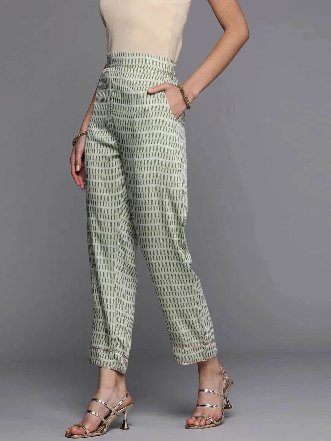 Green Printed Silk Trousers - Libas