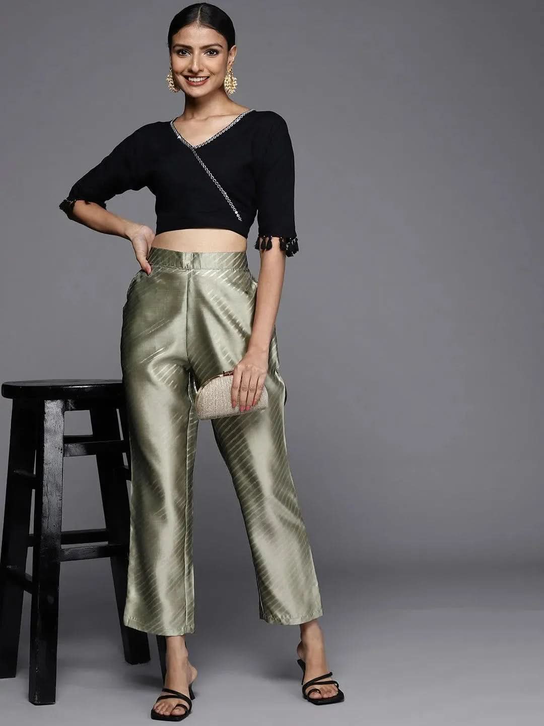 

Green Printed Silk Trousers