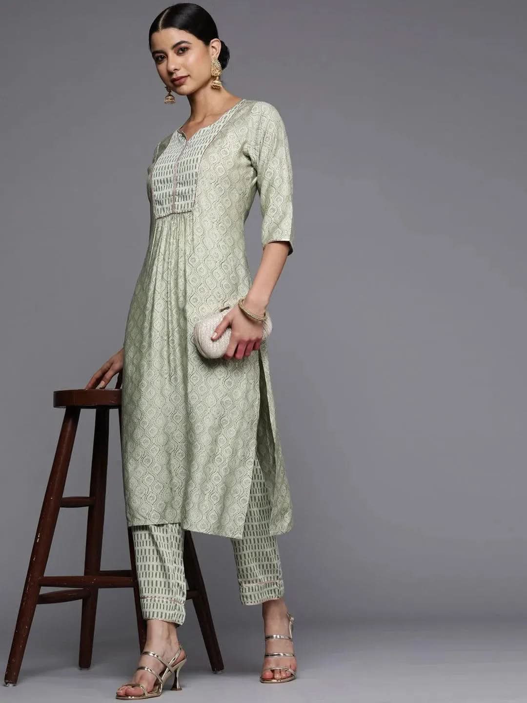 

Green Printed Silk Trousers