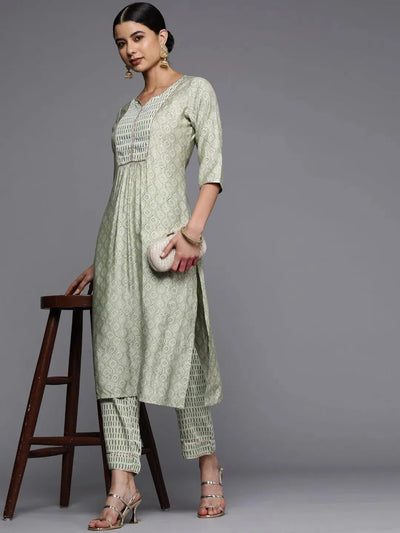 Green Printed Silk Trousers - Libas