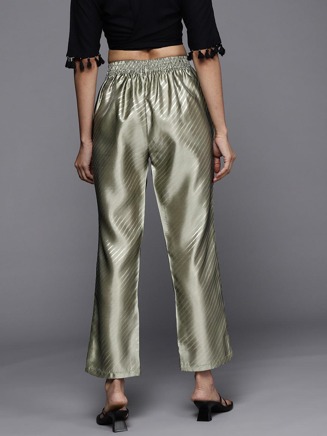 Green Printed Silk Trousers - Libas