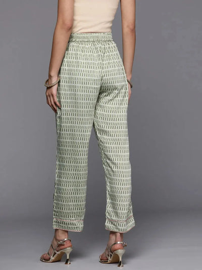 Green Printed Silk Trousers - Libas