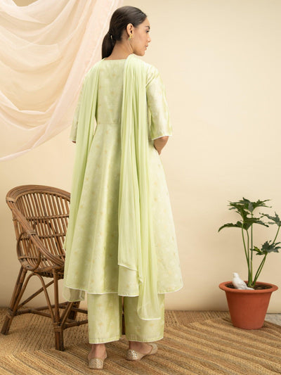 Green Printed Tussar Silk Suit Set - Libas