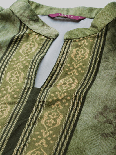 Green Printed Velvet Suit Set - Libas