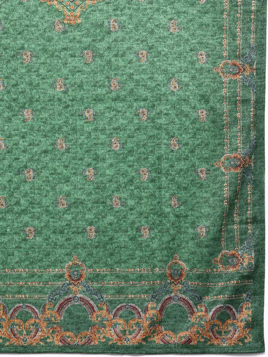 Green Printed Wool Straight Suit Set - Libas 