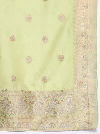 Green Self Design Chanderi Silk Straight Suit Set - Libas