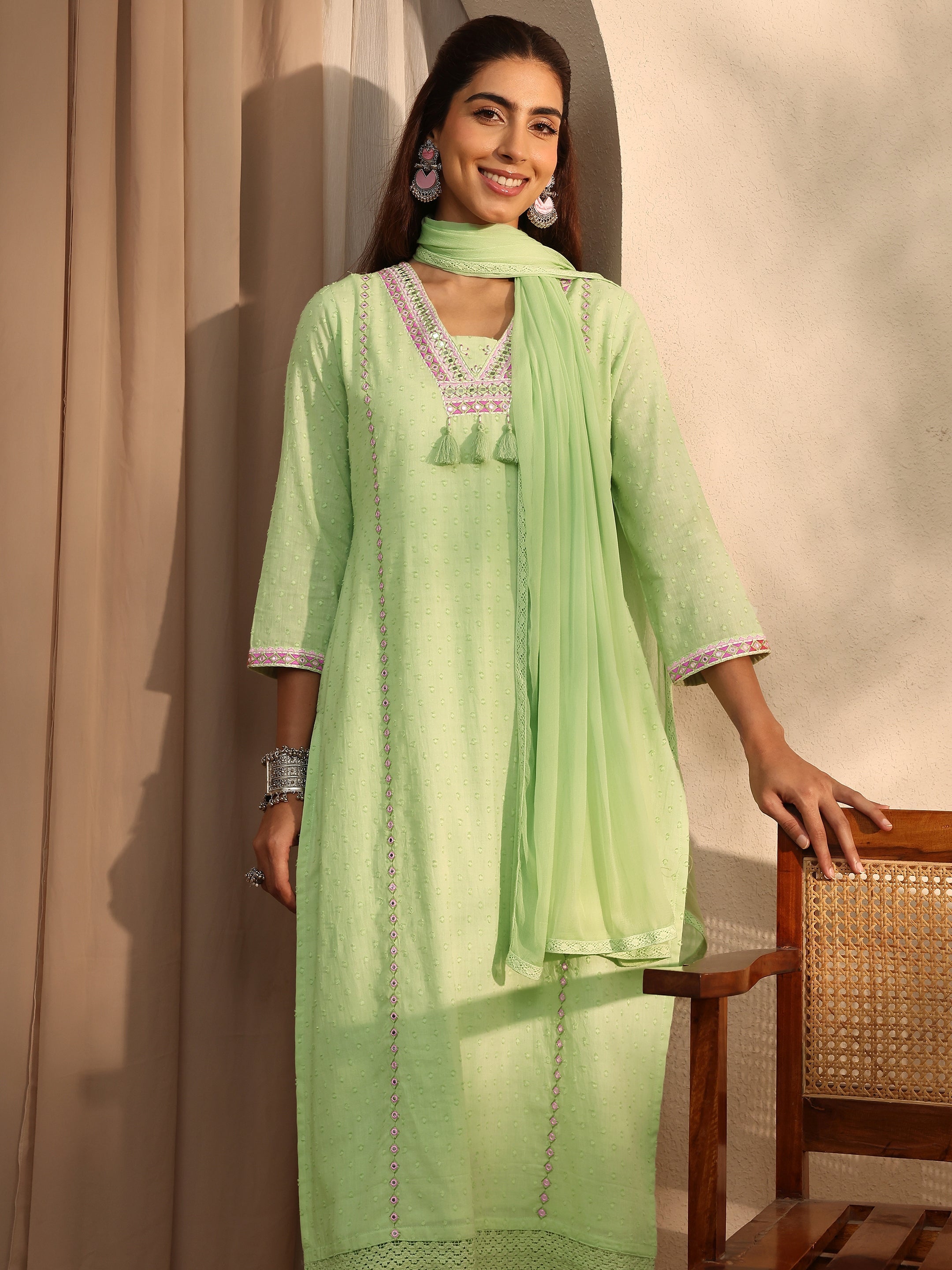 Libas Green Self Design Cotton Blend Straight Kurta Set-image-37