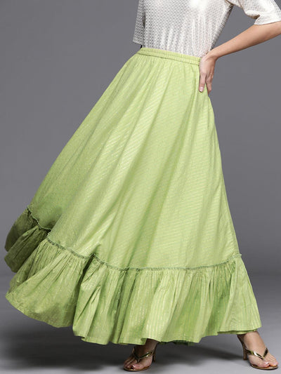 Green Self Design Cotton Skirt - Libas