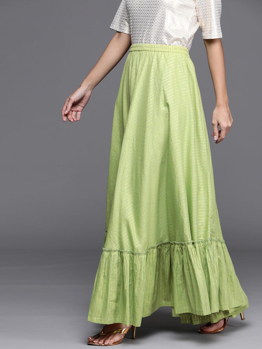 Green Self Design Cotton Skirt