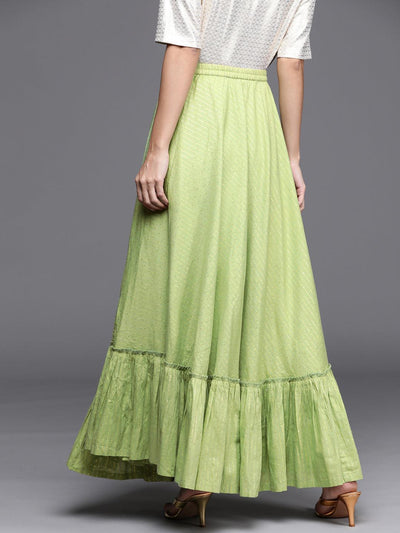 Green Self Design Cotton Skirt - Libas
