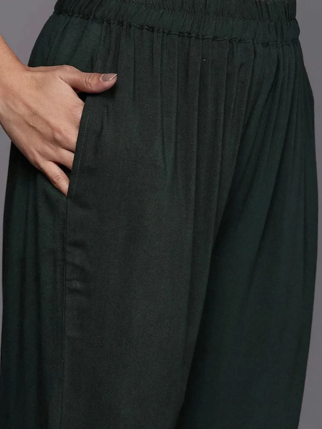 

Green Self Design Pashmina Wool Straight Kurta With Dupatta