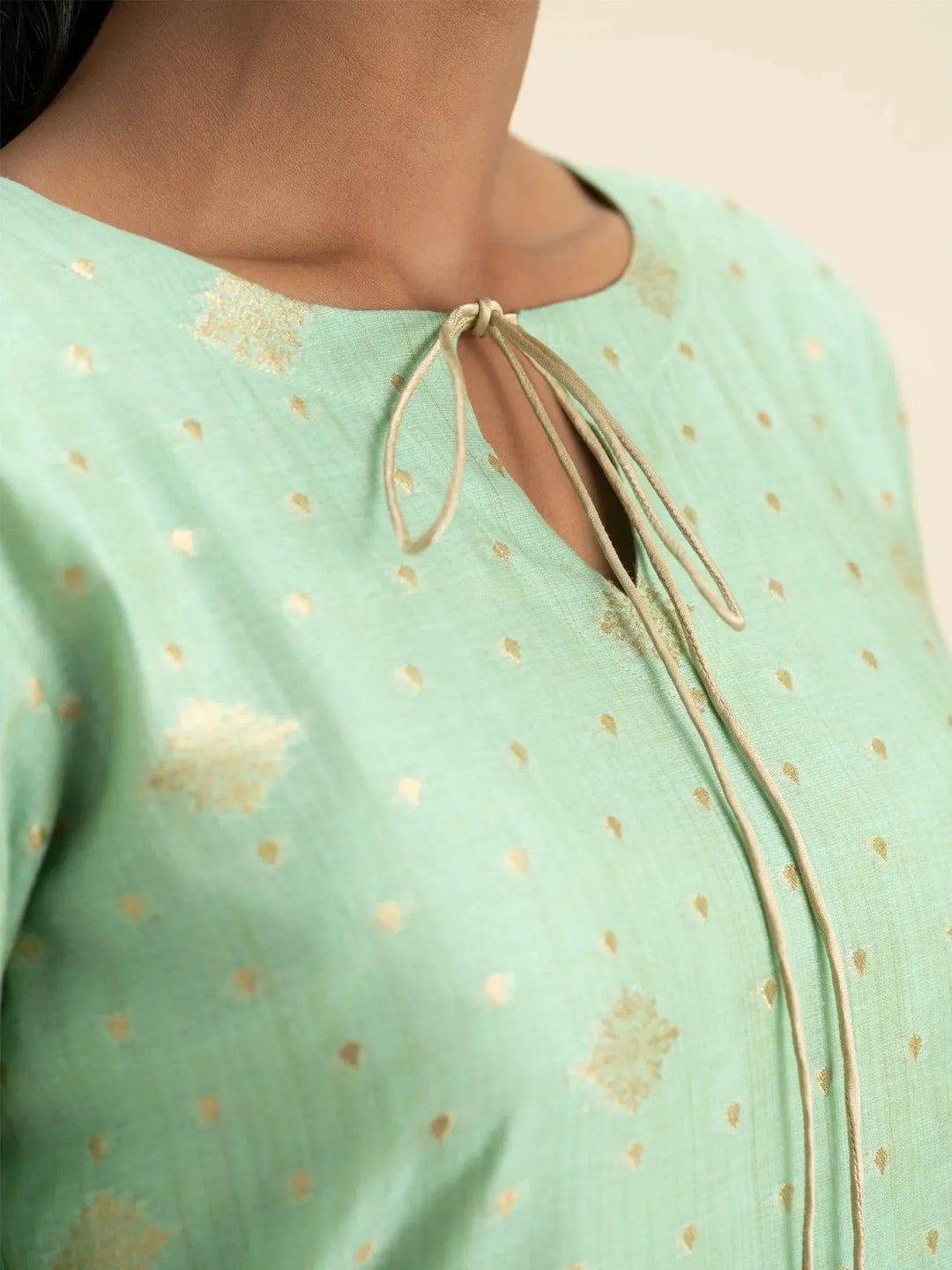 Green Self Design Silk Kurta Set - Libas 