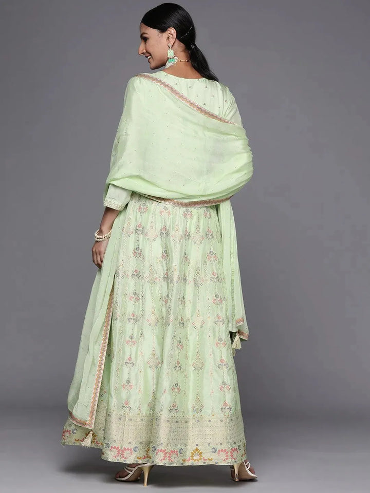 Green Self Design Silk Anarkali Suit Set - Libas