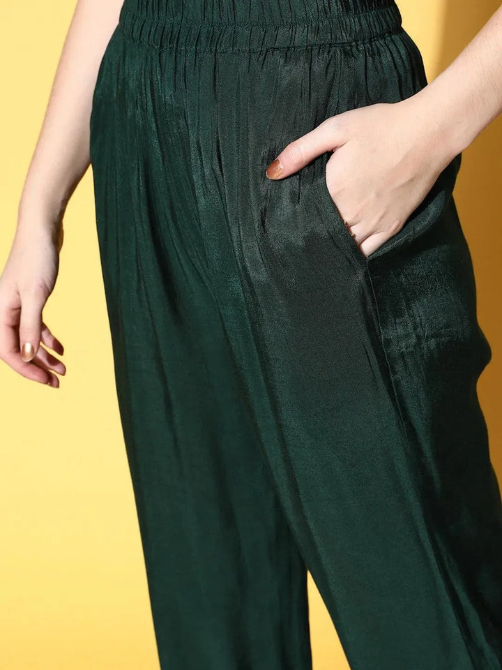 Green Self Design Silk Blend Straight Suit Set - Libas