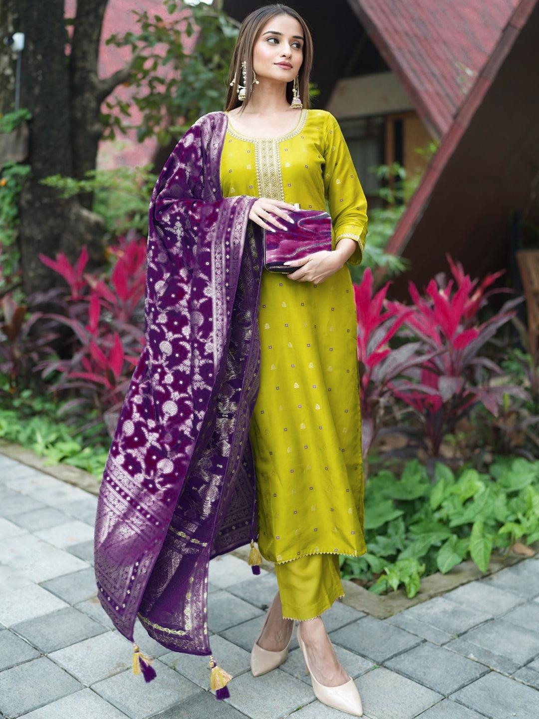 Buy Green Self Design Silk Straight Suit With Dupatta Online At Rs 2869 buy-green-self-design-silk-straight-suit-with-dupatta-online-at-rs-2869