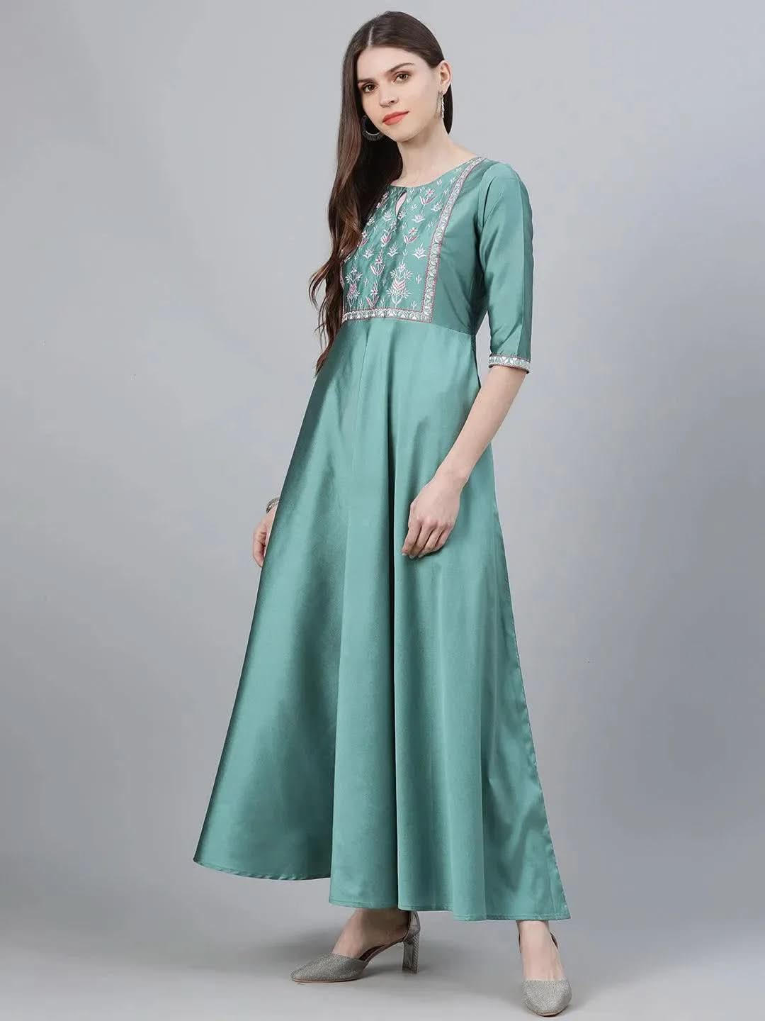 

Buy Green Solid Chanderi Dress With Dupatta - 8841-XS | Libas Ethnic Wear Online