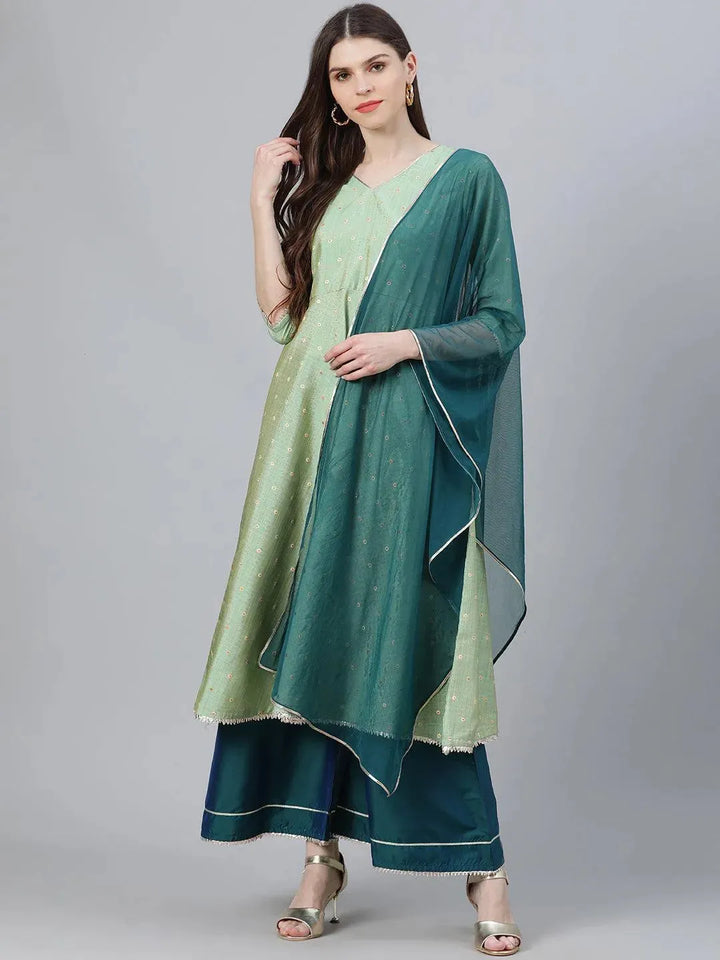 Green Solid Chanderi Suit Set - Libas