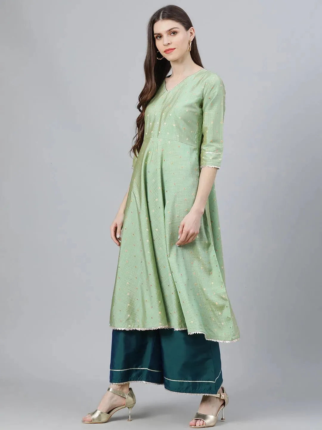 Green Solid Chanderi Suit Set - Libas 