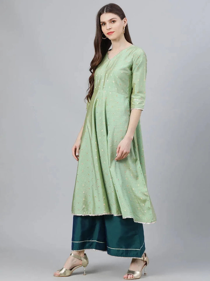 Green Solid Chanderi Suit Set - Libas