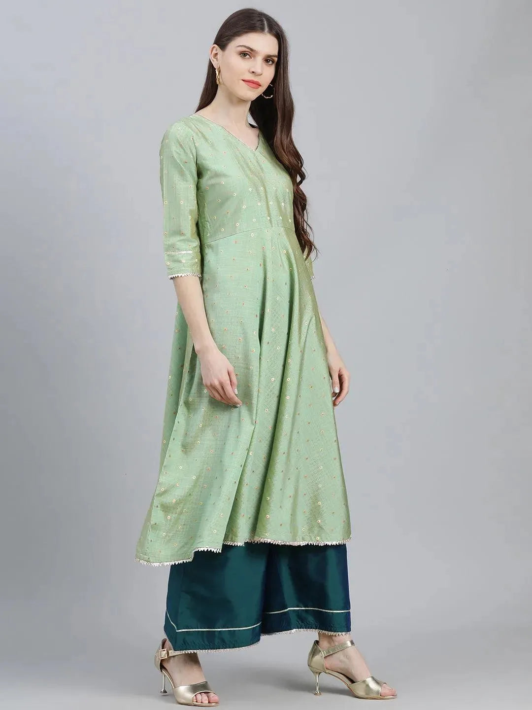 Green Solid Chanderi Suit Set - Libas