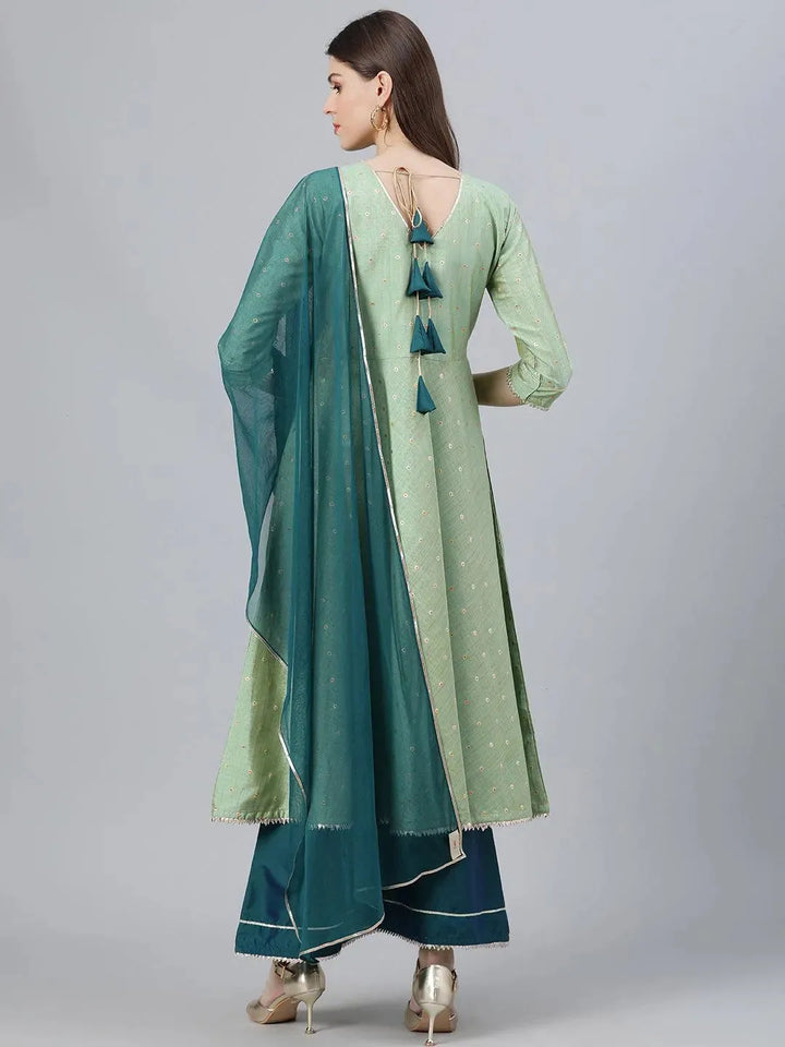 Green Solid Chanderi Suit Set - Libas