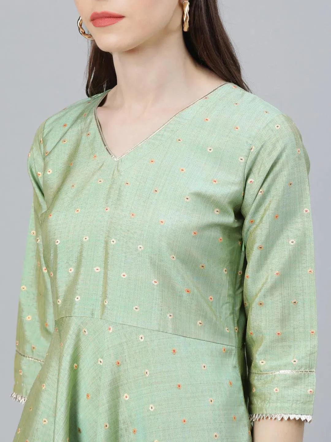 Green Solid Chanderi Suit Set - Libas