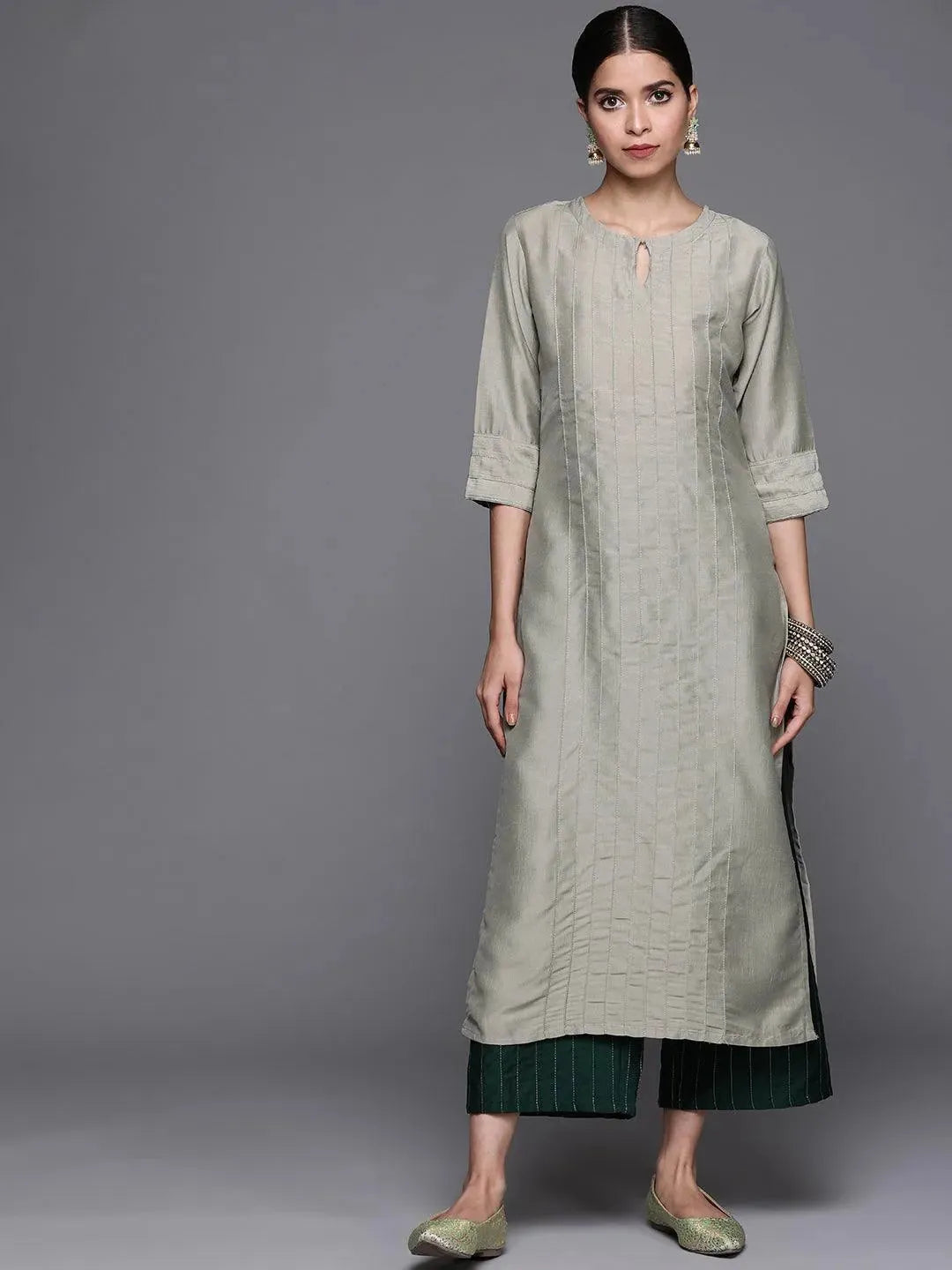 Green Solid Chanderi Silk Kurta - Libas