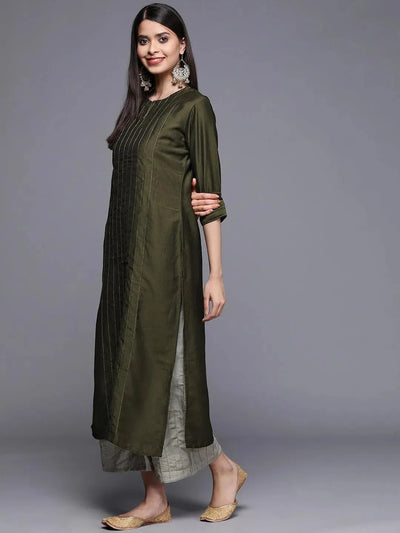 Green Solid Chanderi Silk Kurta - Libas