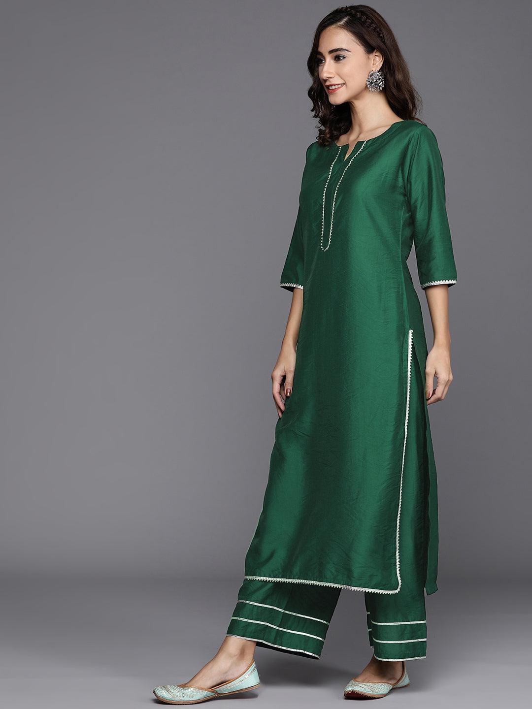 Green Solid Chanderi Silk Suit Set - Libas