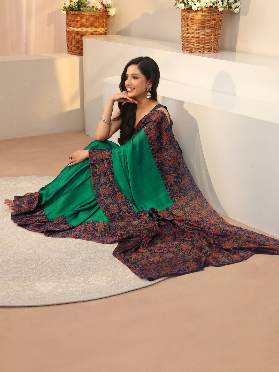  Green Solid Chiffon Saree 