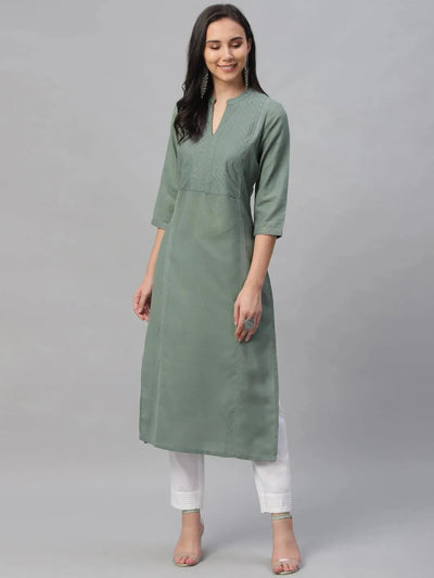 Green Solid Cotton Kurta - Libas