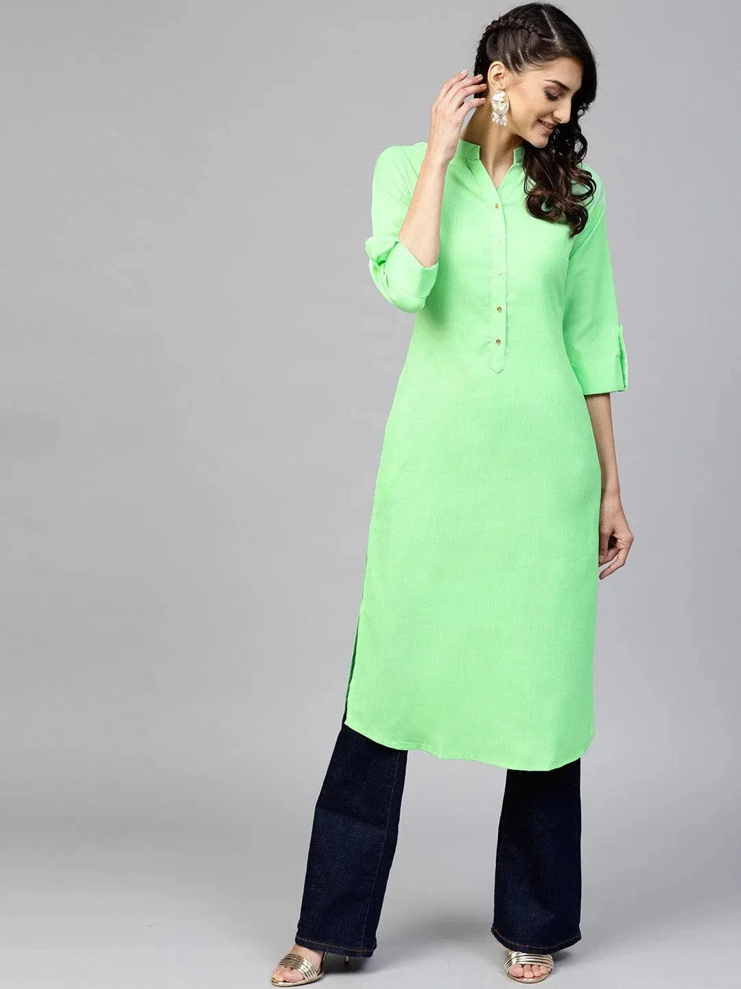 libas Green Solid Cotton Kurta-picture-16