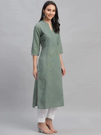 Green Solid Cotton Kurta - Libas