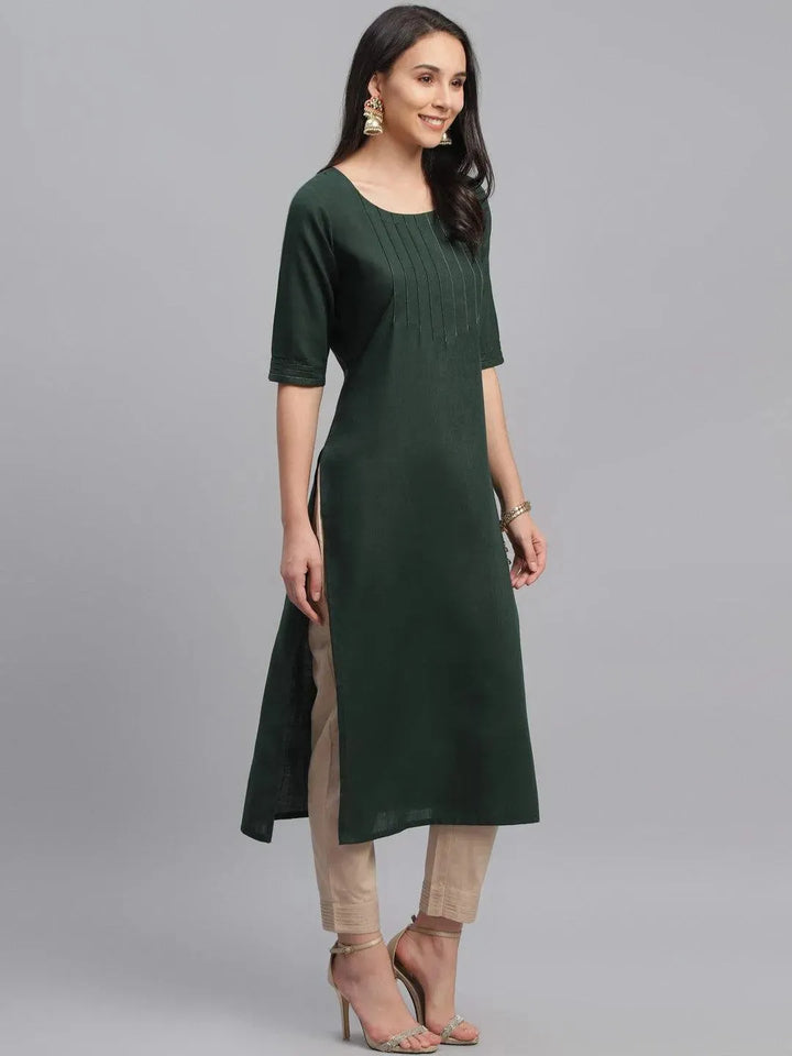 Green Solid Cotton Kurta - Libas