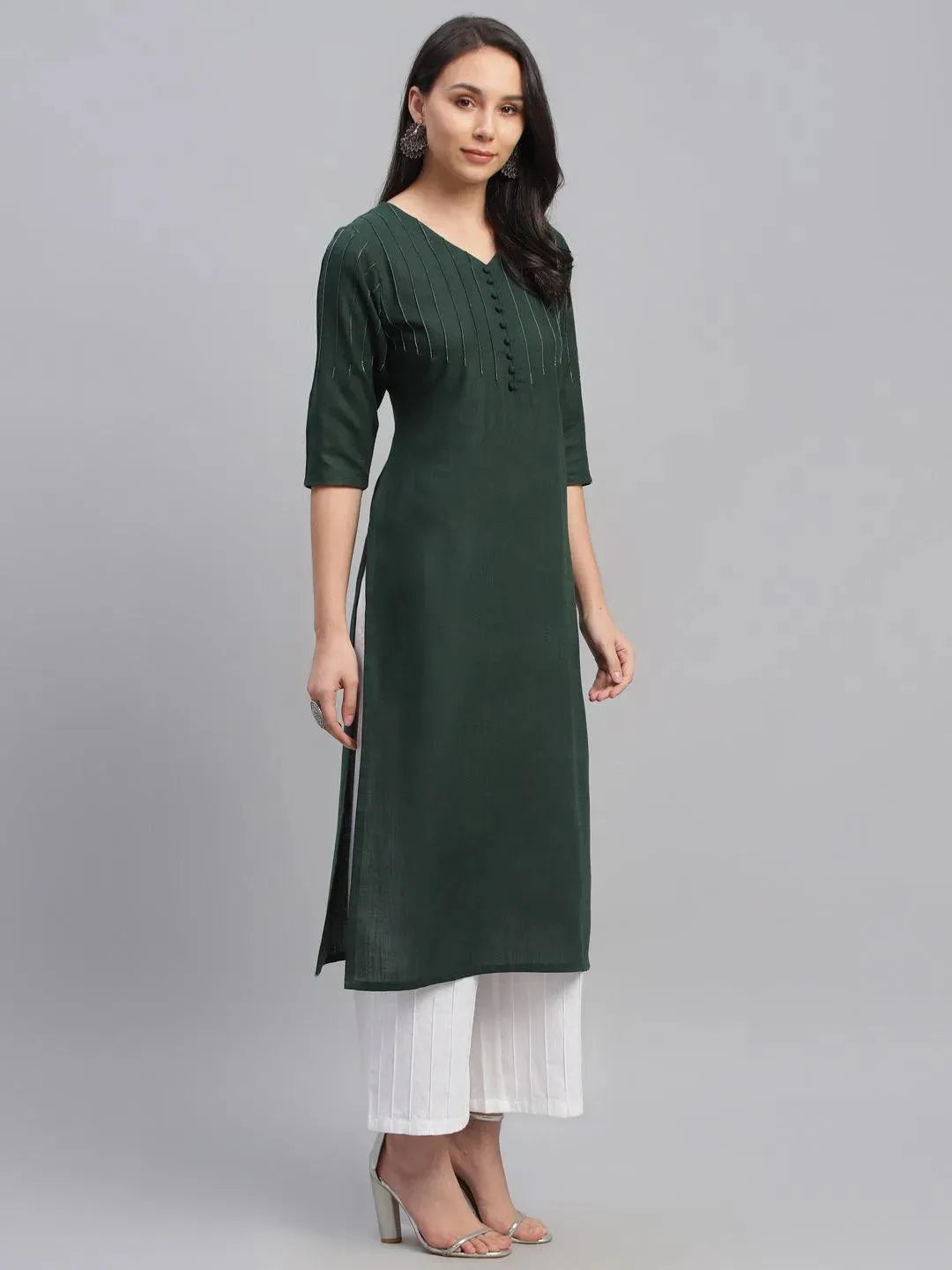 Green Solid Cotton Kurta - Libas