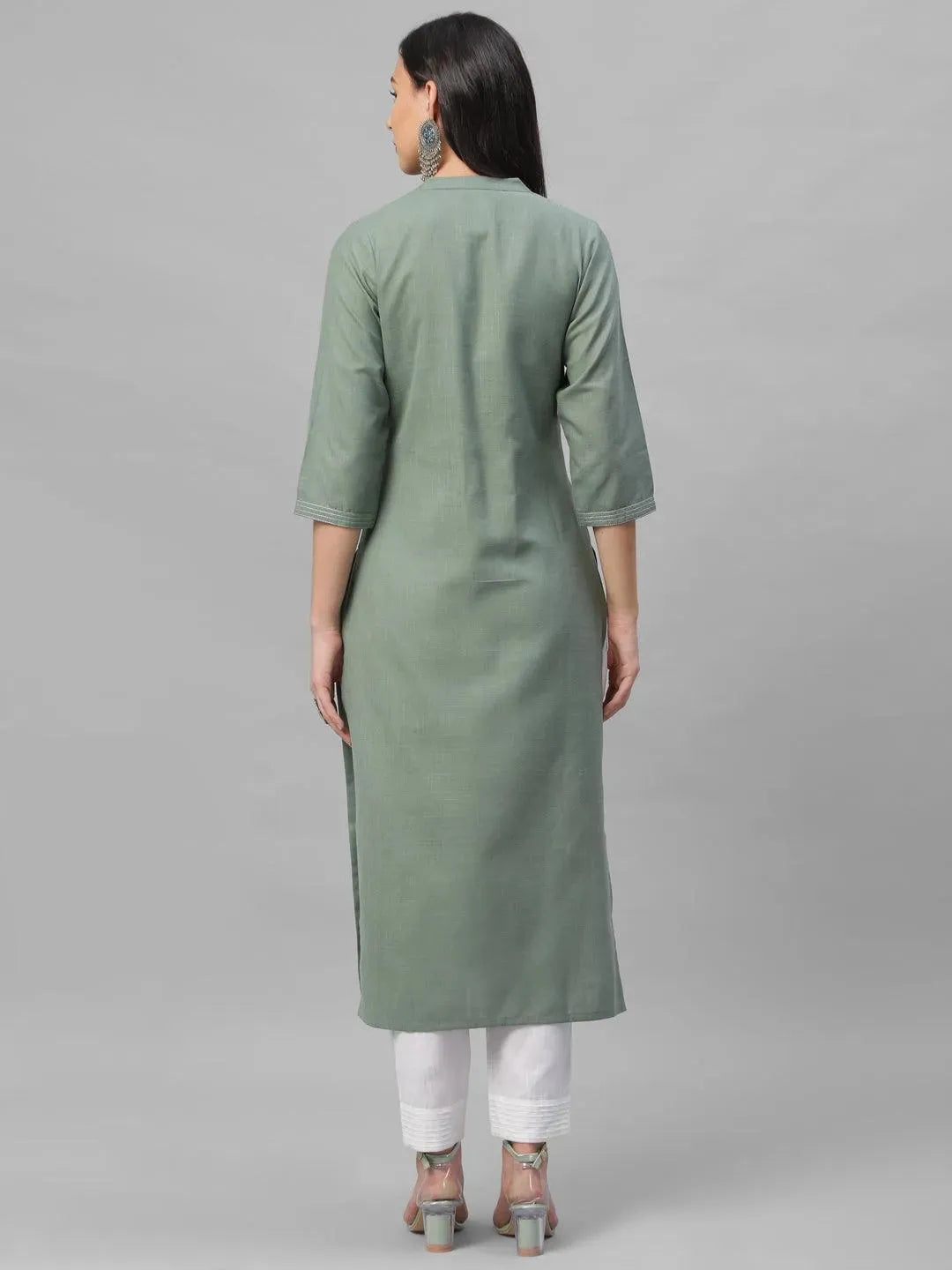 Green Solid Cotton Kurta - Libas