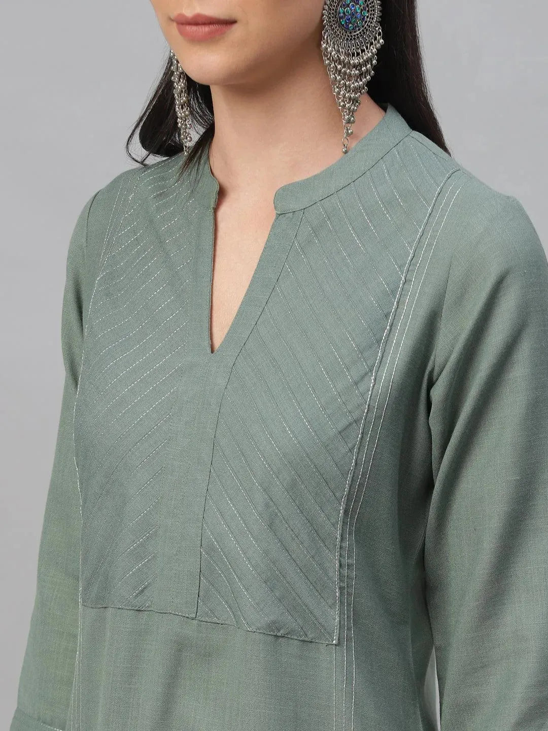 Green Solid Cotton Kurta - Libas