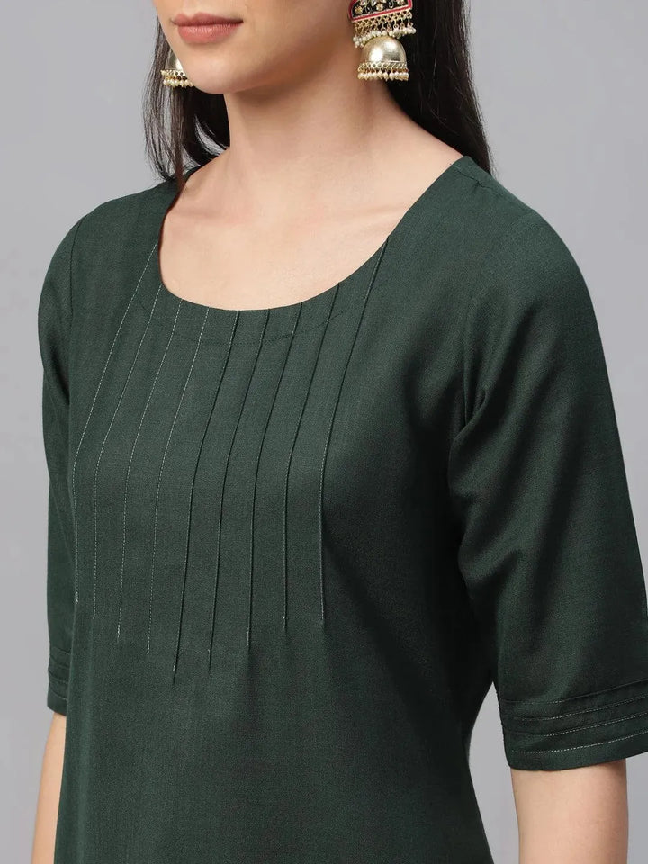 Green Solid Cotton Kurta - Libas